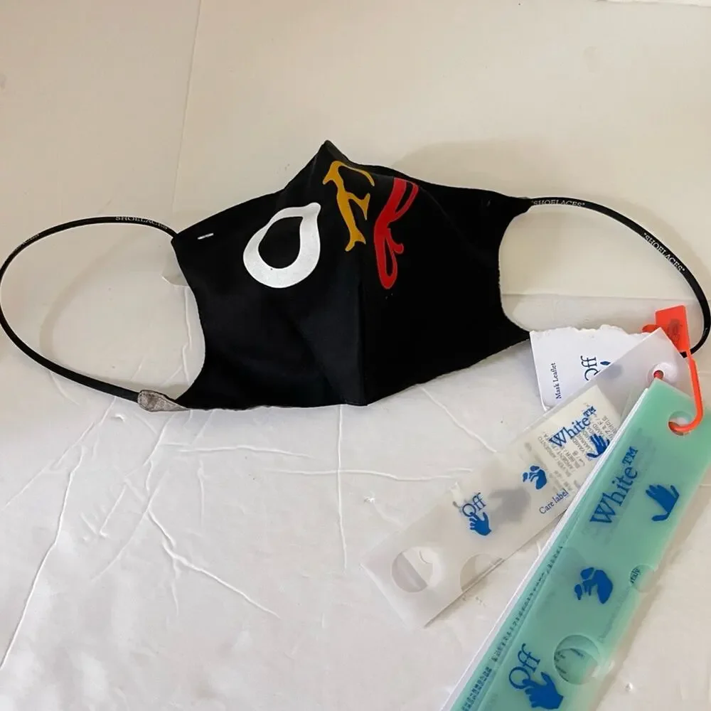 Off White Black Multicolor Typo Mix Print Face Mask NWT